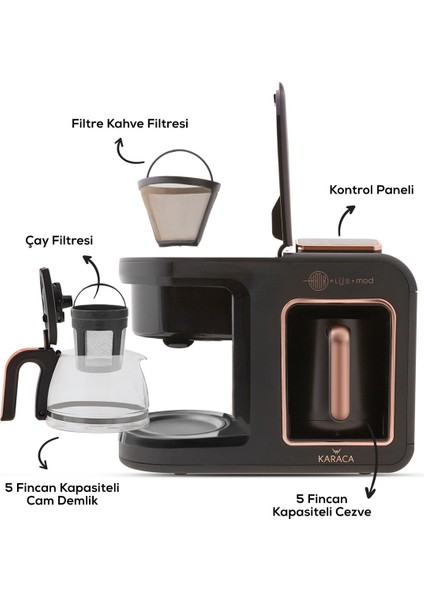 Hatır Plus 5 in 1 Konuşan Közde ve Sütlü Türk Kahvesi ve Filtre Kahve Makinesi Cherry Red