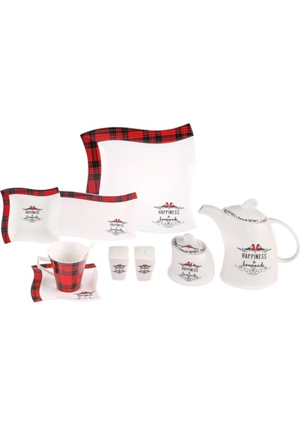 Happines is Homemade 6 Kişilik 34 Parça Porselen Kahvaltı Takımı