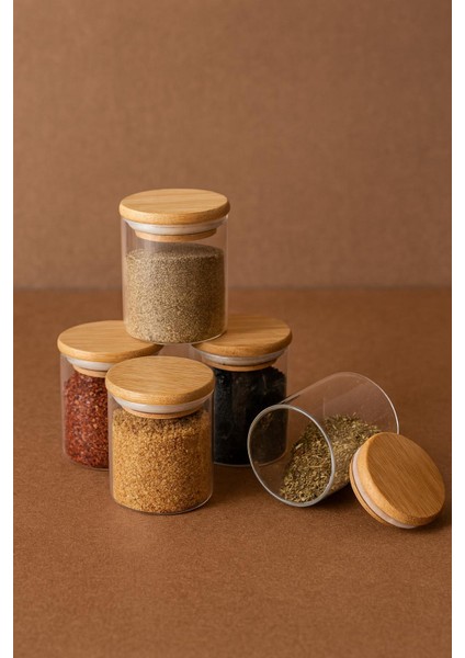 12'li Borosilikat Cam Baharatlık Seti - Sızdırmaz Silikonlu Bambu Kapak - 300 ml (X12) modelleri