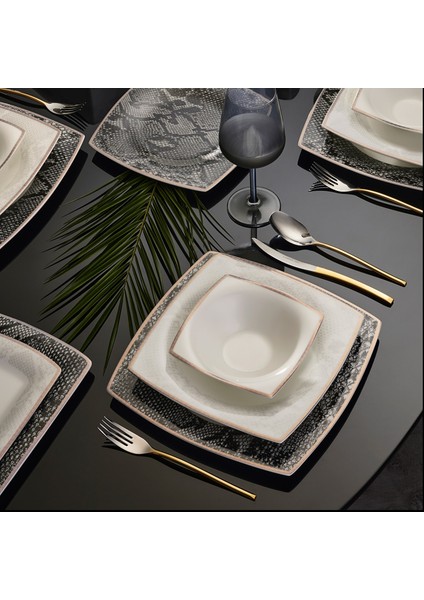 Fine Pearl Şahmeran 62 Parça 12 Kişilik Yemek Takımı Gold
