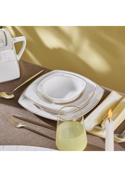 Square Bone Batik 60 Parça 12 Kişilik Yemek Takımı Gold