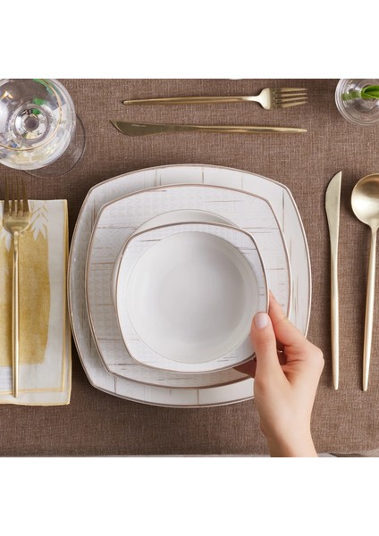 Square Bone Batik 60 Parça 12 Kişilik Yemek Takımı Gold fırsatları