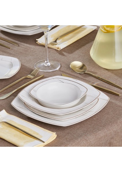 Square Bone Batik 60 Parça 12 Kişilik Yemek Takımı Gold