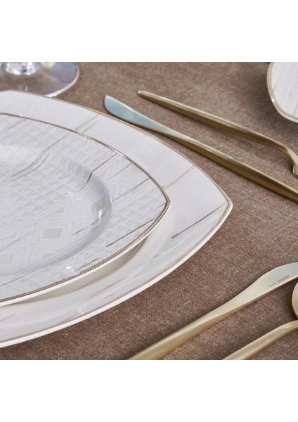 Square Bone Batik 60 Parça 12 Kişilik Yemek Takımı Gold