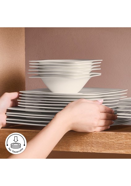 Fine Pearl Agate 58 Parça 12 Kişilik Yemek Takımı Platin