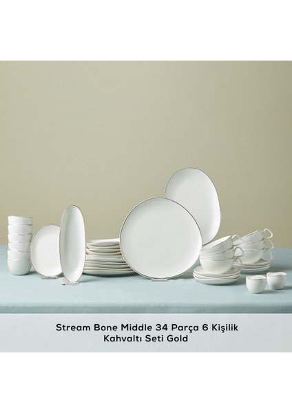 Stream Bone Middle 34 Parça 6 Kişilik Kahvaltı Takımı Gold modelleri