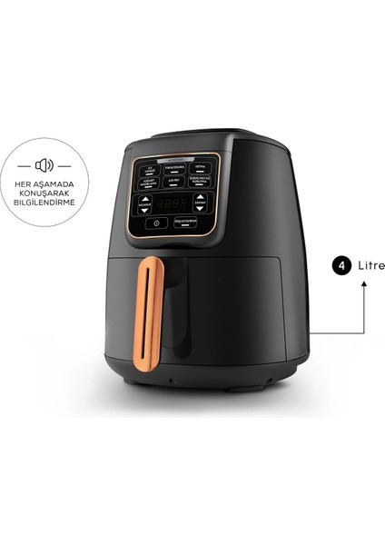 Air Pro Cook XL 2 in 1 Konuşan Airfryer Black Cooper 4 Kişilik Fritöz