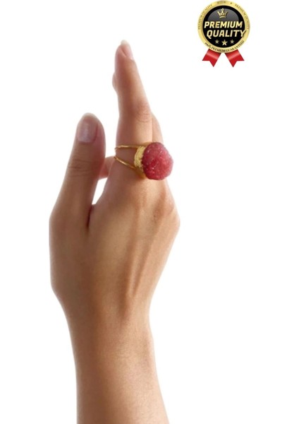 Özel Üretim Altın Pirinç Kaplama Vintage Görünümlü Şık Tasarımlı Ayarlanabilir Doğal Taş Kadın Yüzük fırsatları