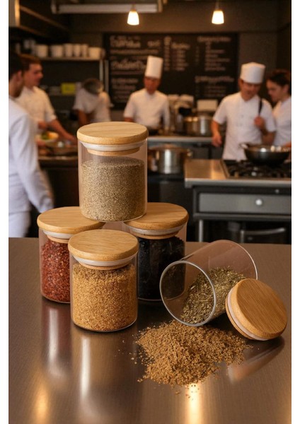 300 ml 6'lı Borosilikat Cam Baharatlık Seti - Sızdırmaz Silikonlu Bambu Kapak - 300 ml (X6) fiyatları