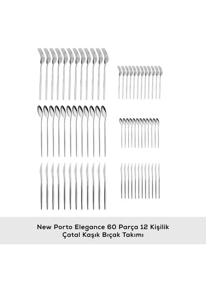 New Porto Platin 12 Kişilik 60 Parça Çatal Kaşık Bıçak Takımı modelleri