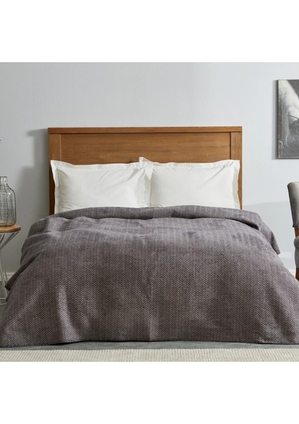 Sandra Çift Kişilik Balık Sırtı Desenli Pamuk Battaniye Gri