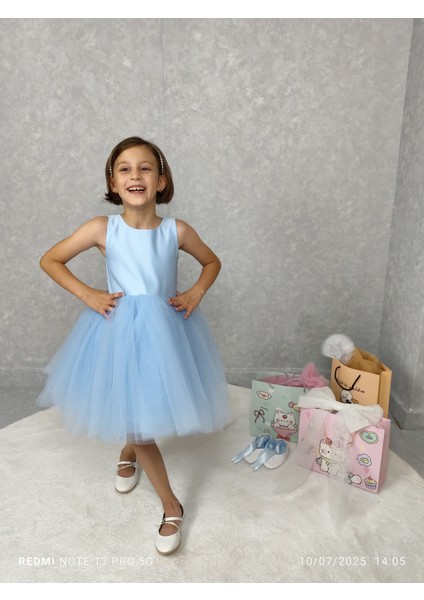 Kız Çocuk Ada Model Abiye Mavi Elbise
