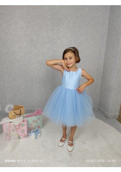 Kız Çocuk Ada Model Abiye Mavi Elbise fiyatları