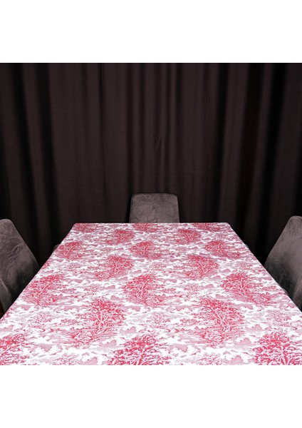 Yüksek Kaliteli Desenli Jakarlı Dokuma Kumaş 160 x 240 Masa Örtüsü Bordo Ağırlıklı