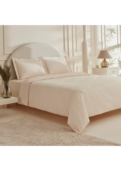 Vessa 120 Tel %100 Pamuk Saten Çift Kişilik Nevresim Takımı Çizgili Bej