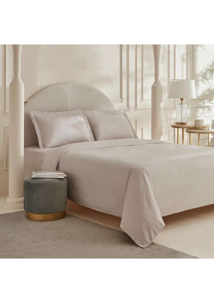 Vessa 120 Tel %100 Pamuk Çift Kişilik Çizgili Saten Nevresim Takımı Açık Gri