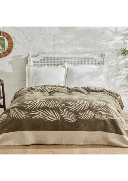 Leaf Tek Kişilik Pamuklu Battaniye Haki