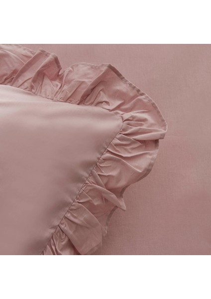 Pure Ruffle %100 Pamuk Çift Kişilik Nevresim Takımı Pudra