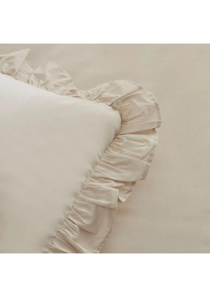 Pure Ruffle %100 Pamuk Çift Kişilik Nevresim Takımı Ekru