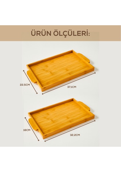 2'li Doğal Bambu Sunum Tepsisi Seti – Kulplu Dikdörtgen Servis Tepsisi fiyatları