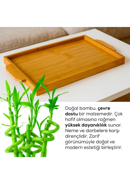 2'li Doğal Bambu Sunum Tepsisi Seti – Kulplu Dikdörtgen Servis Tepsisi modelleri