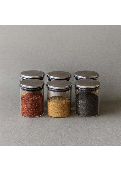 300 ml (70 mm x 100 Mm) 6 Lı Borosilikat Cam Baharatlık Seti-Sızdırmaz Sılıkonlu Metal Kapak fiyatları