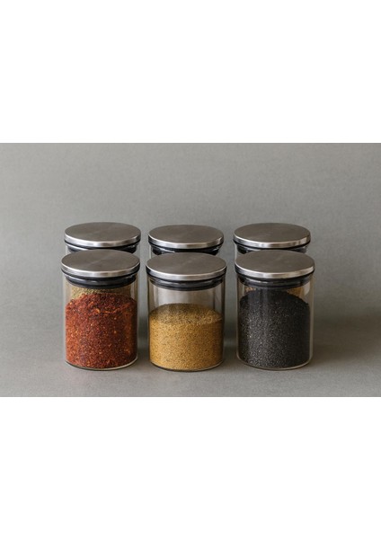 300 ml (70 mm x 100 Mm) 6 Lı Borosilikat Cam Baharatlık Seti-Sızdırmaz Sılıkonlu Metal Kapak modelleri