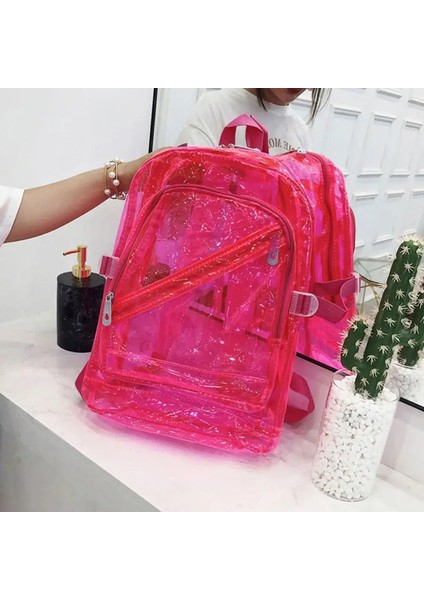 Kore Versiyonu Kadın Bahar Yaz Plastik Okul Çantası Şeker Şekeri Şeffaf Pvc Sırt Çantası Kadın Sırt Çantası Jöle Okul Çantası Renk: Gül Kırmızı (Yurt Dışından)