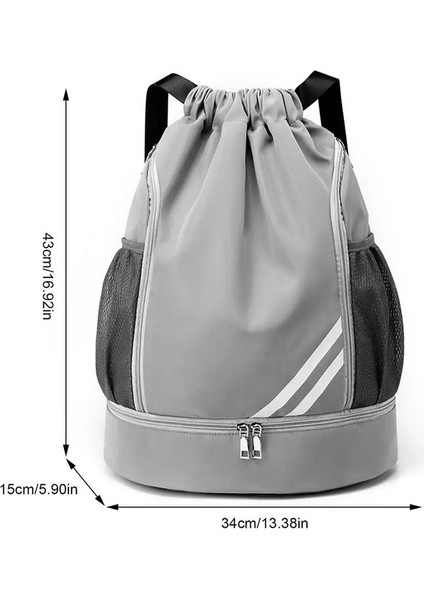Drawstring Sırt Çantası Suya Dalı Spor Çantası String Sırt Çantası Salonu Sackpack Mesh Cepleri Ayakkabı Bölmesi Kadın Erkek Çocuklar Renk: Açık Gri (Yurt Dışından)