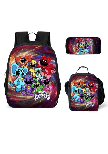 Üç Parçalı Set Karikatür Kedi Baskılı Sırt Çantası Su Geçirmez Kavisli Ayarlanabilir Omuz Askısı Yüksek Kapasiteli Örgü Haberci Torba Renk: 5 (Yurt Dışından)