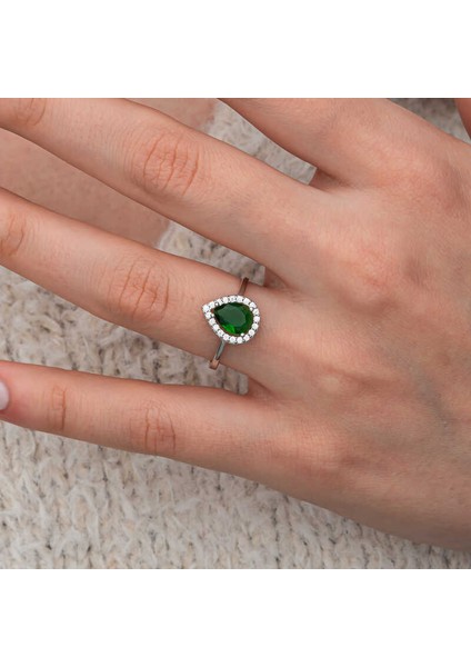 Gümüş Damla Zümrüt Taşlı Kadın Yüzük SL12650 modelleri