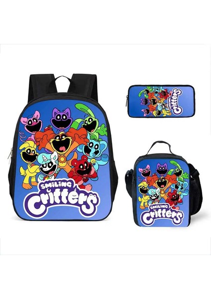 Üç Parçalı Set Karikatür Kedi Baskılı Sırt Çantası Su Geçirmez Kavisli Ayarlanabilir Omuz Askısı Yüksek Kapasiteli Örgü Haberci Torba Renk: 4 (Yurt Dışından)