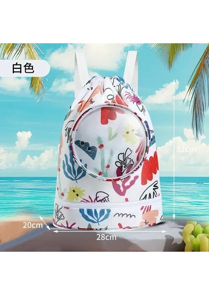 Çocuk Yüzme Çantaları Kuru Islak Ayırma Su Geçirmez Depolama Çantası Erkek ve Kız Plaj Çantası Sevimli Karikatür Sırt Çantası Spor Çanta: Beyaz Deniz Yosunu (Yurt Dışından)
