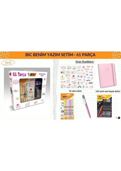 Benim Yazım Setim 61 Parça Pembe Renkli Eğlenceli Okul Ürünleri Seti fiyatları