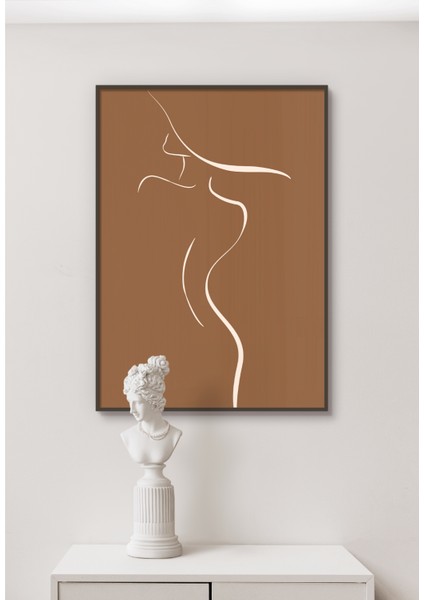 Metal Çerçeveli Gerçek Camlı Tablo , Dijital Baskı, Line Art Soyut Kadın Figürü , Çizgi Sanatı Tablo