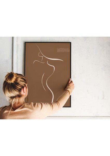 Metal Çerçeveli Gerçek Camlı Tablo , Dijital Baskı, Line Art Soyut Kadın Figürü , Çizgi Sanatı Tablo fırsatları