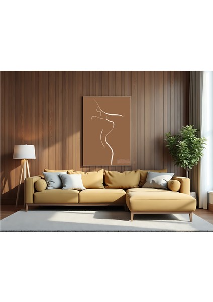 Metal Çerçeveli Gerçek Camlı Tablo , Dijital Baskı, Line Art Soyut Kadın Figürü , Çizgi Sanatı Tablo