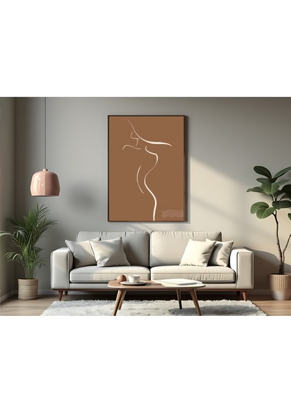 Metal Çerçeveli Gerçek Camlı Tablo , Dijital Baskı, Line Art Soyut Kadın Figürü , Çizgi Sanatı Tablo