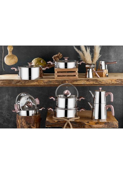 King İdeal 20 Parça Cam Kapak Çelik Çeyiz Seti - Rose Gold