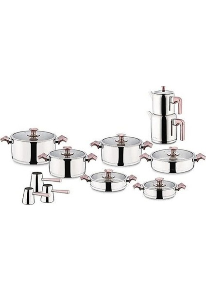 King İdeal 20 Parça Cam Kapak Çelik Çeyiz Seti - Rose Gold fiyatları