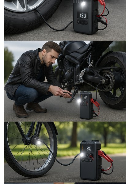 Kablosuz 150 Psı Hızlı Lastik Pompası & Akü Takviye CIHAZI│12.000 Mah Powerbank│led Işıklı LCD Ekran modelleri