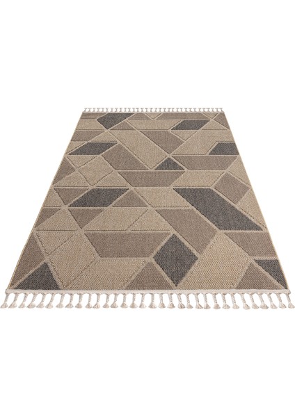 Roma Bej Kahve Yumuşak Bukleli ve Püsküllü Makine Dokuma Halı Oturma Odası Salon Mutfak Antre