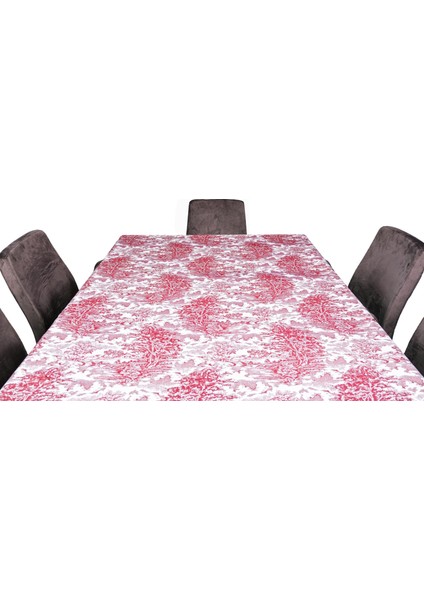 Yüksek Kaliteli Desenli Jakarlı Dokuma Kumaş Kare 160 x 160 Masa Örtüsü Bordo Ağırlıklı