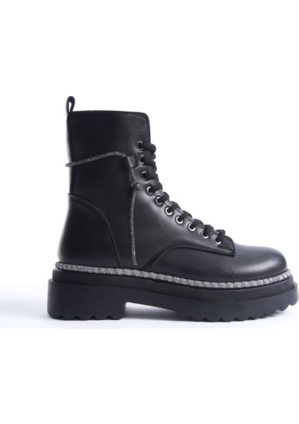 Karma Özel Tasarım Kışlık Siyah Kalın Tabanlı Kadın Bot