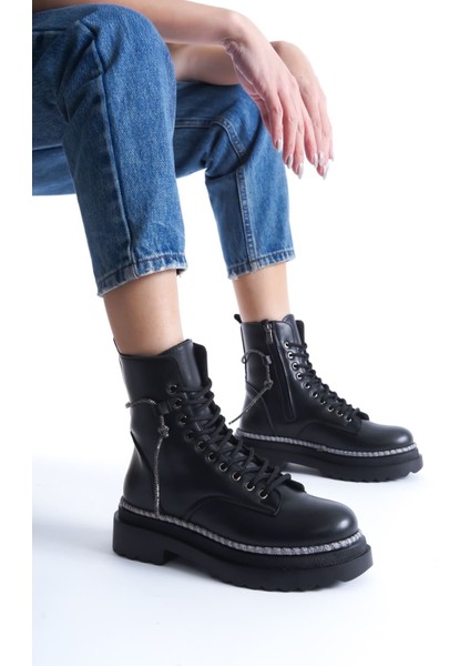 Karma Özel Tasarım Kışlık Siyah Kalın Tabanlı Kadın Bot modelleri