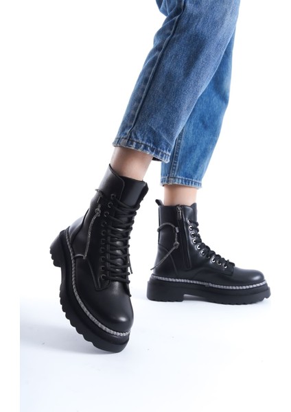 Karma Özel Tasarım Kışlık Siyah Kalın Tabanlı Kadın Bot indirimleri