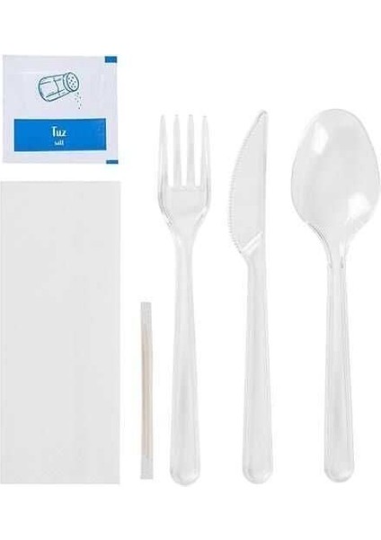 6’lı Lüks Şeffaf Çatal Bıçak Kaşık Yemek Seti 100 Adet