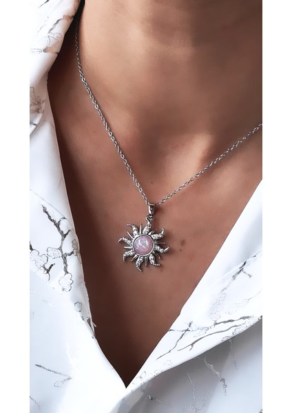 Güneş Figürlü Opal Zirkon Taşlı Çelik Kolye fiyatları