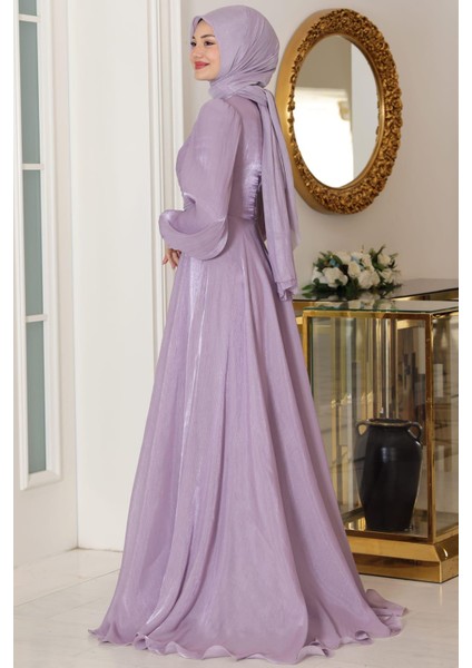 Bahar Tesettür Abiye Lila modelleri