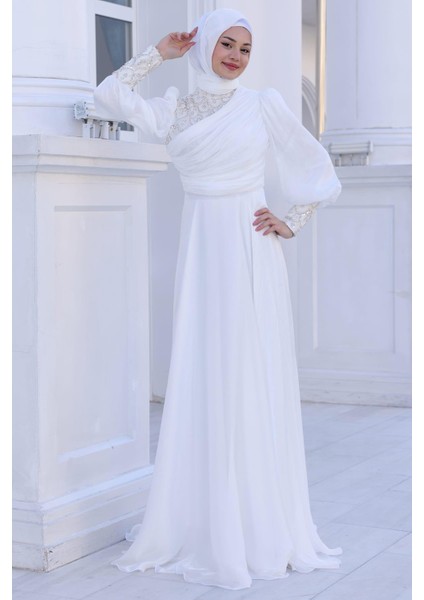 Yağmur Tesettür Abiye Ekru